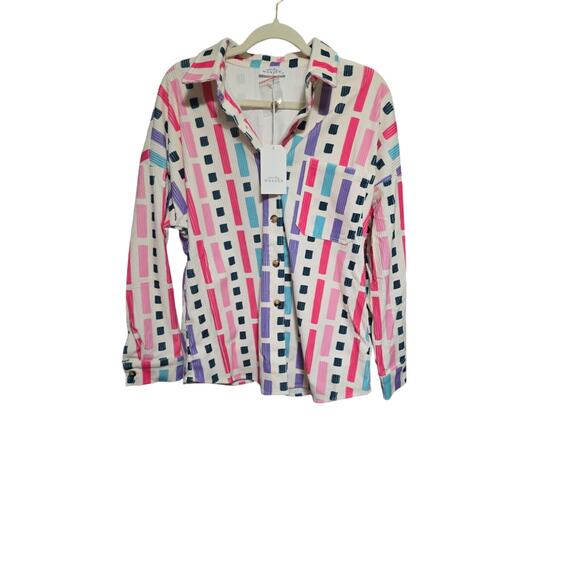 Emily Wonder Jackets & Blazers - Emily Wonder Colorblock Ribbed Shacket Jacket Button Front NWT large